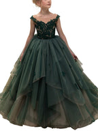 Vestidos de niña de las flores de gala, de encaje, sin mangas, con cuello joya, estilo princesa.