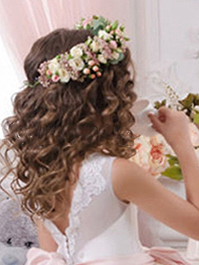 Vestidos de princesa de encaje y tul con cola de cepillo para bodas y damitas de honor