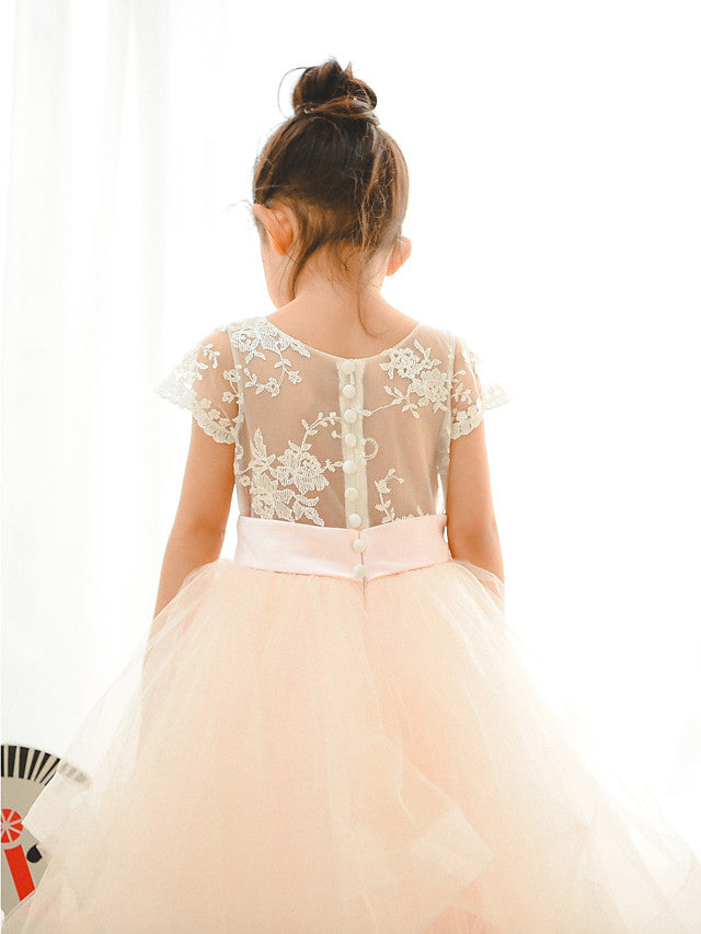 Vestidos de gala de encaje y tul para bodas, cumpleaños, concursos de belleza y damitas de honor.