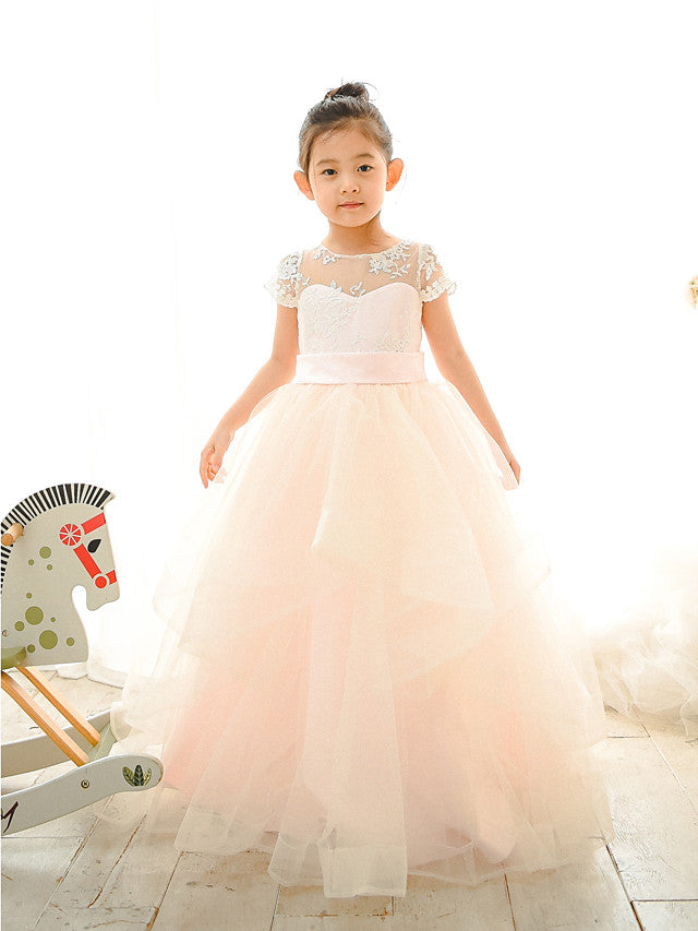 Vestidos de gala de encaje y tul para bodas, cumpleaños, concursos de belleza y damitas de honor.