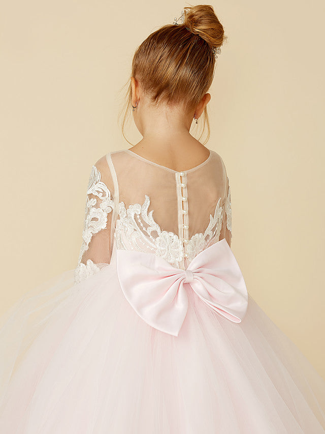 Robe de bal en dentelle et tulle, robe de demoiselle d'honneur avec manches, robe de cérémonie de mariage ou de concours de beauté