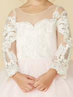 Robe de bal en dentelle et tulle, robe de demoiselle d'honneur avec manches, robe de cérémonie de mariage ou de concours de beauté