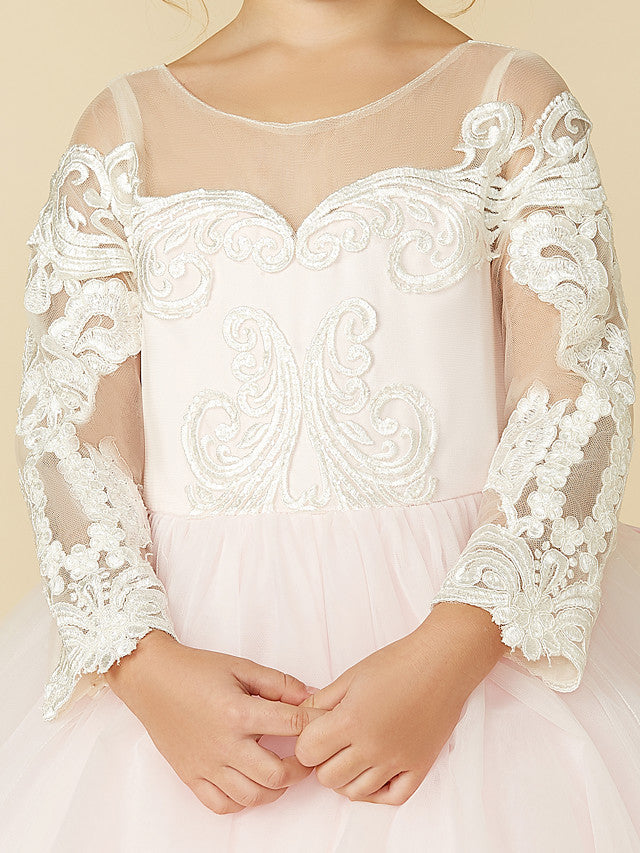 Robe de bal en dentelle et tulle, robe de demoiselle d'honneur avec manches, robe de cérémonie de mariage ou de concours de beauté
