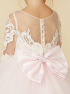 Robe de bal en dentelle et tulle, robe de demoiselle d'honneur avec manches, robe de cérémonie de mariage ou de concours de beauté