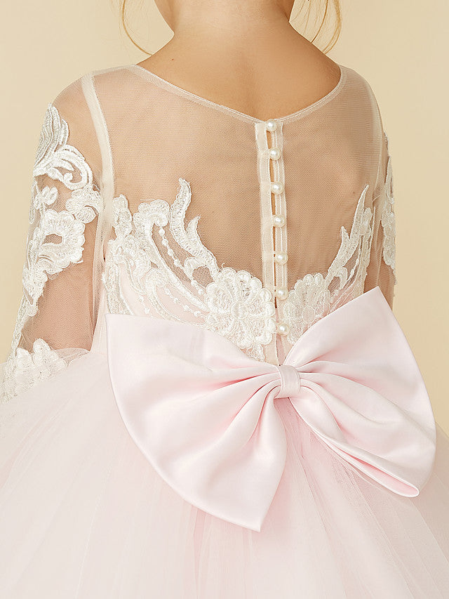 Robe de bal en dentelle et tulle, robe de demoiselle d'honneur avec manches, robe de cérémonie de mariage ou de concours de beauté