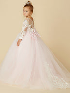 Robe de bal en dentelle et tulle, robe de demoiselle d'honneur avec manches, robe de cérémonie de mariage ou de concours de beauté