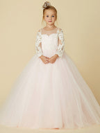 Robe de bal en dentelle et tulle, robe de demoiselle d'honneur avec manches, robe de cérémonie de mariage ou de concours de beauté
