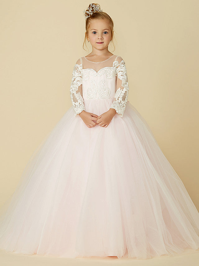 Vestidos de princesa de encaje y tul para bodas, fiestas, concursos de belleza y niñas de las flores con mangas