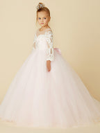 Robe de bal en dentelle et tulle, robe de demoiselle d'honneur avec manches, robe de cérémonie de mariage ou de concours de beauté