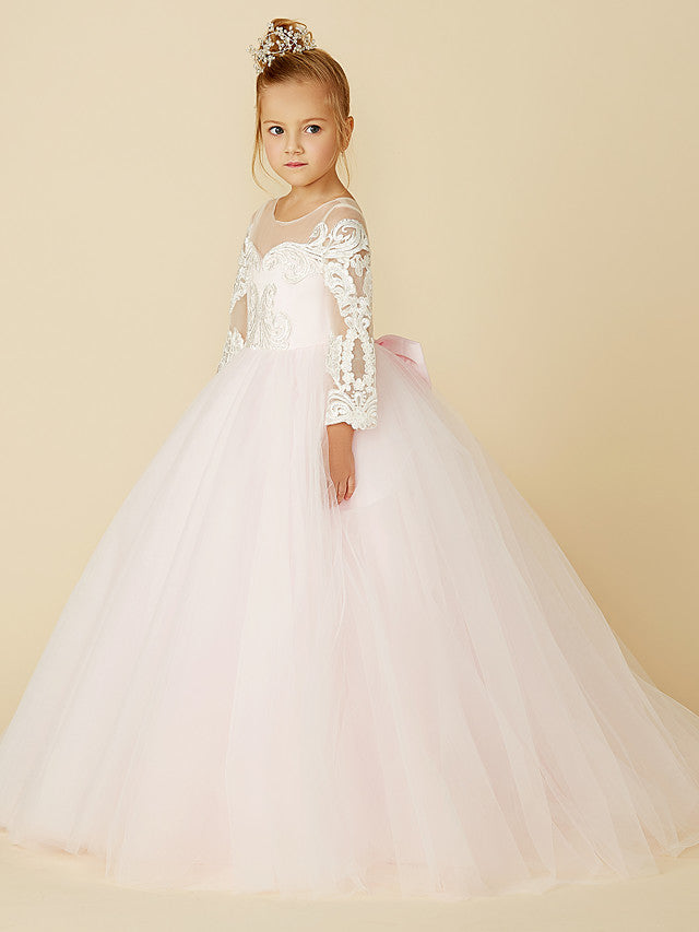 Robe de bal en dentelle et tulle, robe de demoiselle d'honneur avec manches, robe de cérémonie de mariage ou de concours de beauté
