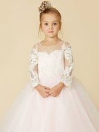 Robe de bal en dentelle et tulle, robe de demoiselle d'honneur avec manches, robe de cérémonie de mariage ou de concours de beauté