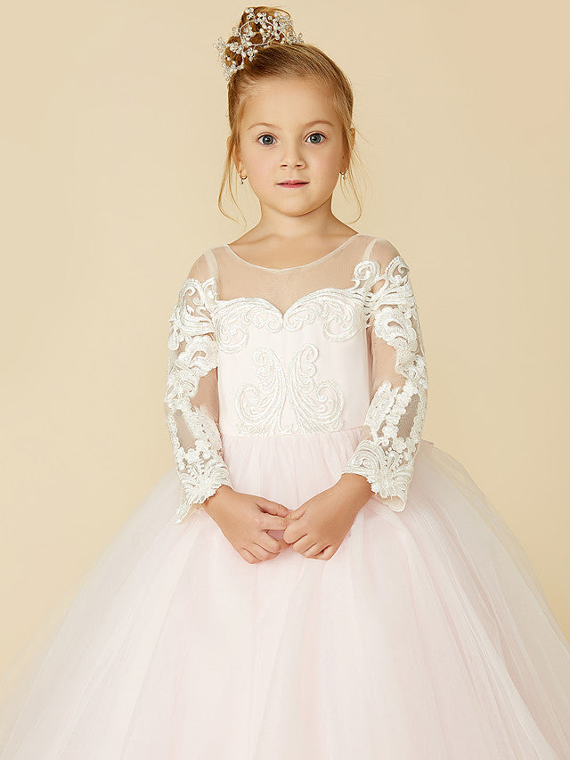 Robe de bal en dentelle et tulle, robe de demoiselle d'honneur avec manches, robe de cérémonie de mariage ou de concours de beauté