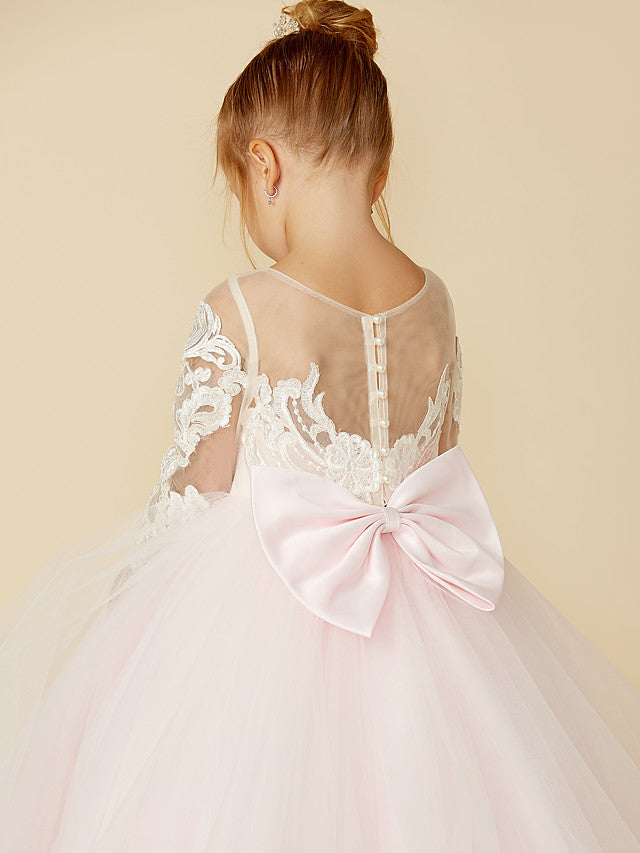 Robe de bal en dentelle et tulle, robe de demoiselle d'honneur avec manches, robe de cérémonie de mariage ou de concours de beauté