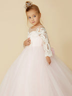 Robe de bal en dentelle et tulle, robe de demoiselle d'honneur avec manches, robe de cérémonie de mariage ou de concours de beauté