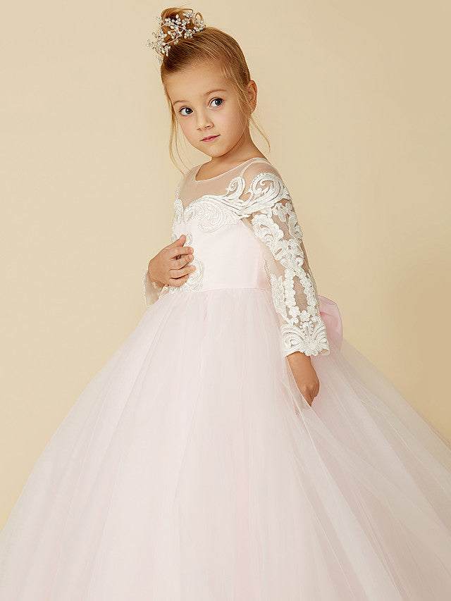 Robe de bal en dentelle et tulle, robe de demoiselle d'honneur avec manches, robe de cérémonie de mariage ou de concours de beauté