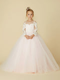 Robe de bal en dentelle et tulle, robe de demoiselle d'honneur avec manches, robe de cérémonie de mariage ou de concours de beauté