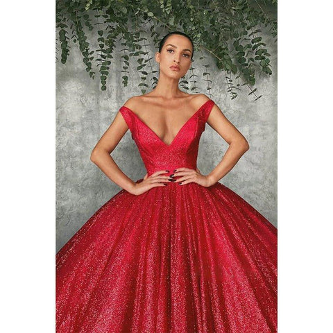 Vestido de noche largo con lentejuelas rojas y hombros descubiertos para fiesta de graduación 