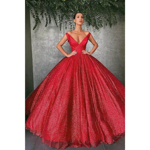 Vestido de noche largo con lentejuelas rojas y hombros descubiertos para fiesta de graduación 