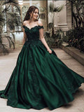 Robe de bal longue en dentelle et satin, sans manches, épaules dénudées