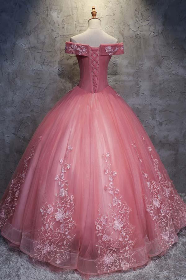 Robe de bal en tulle à épaules dénudées avec appliques WD196