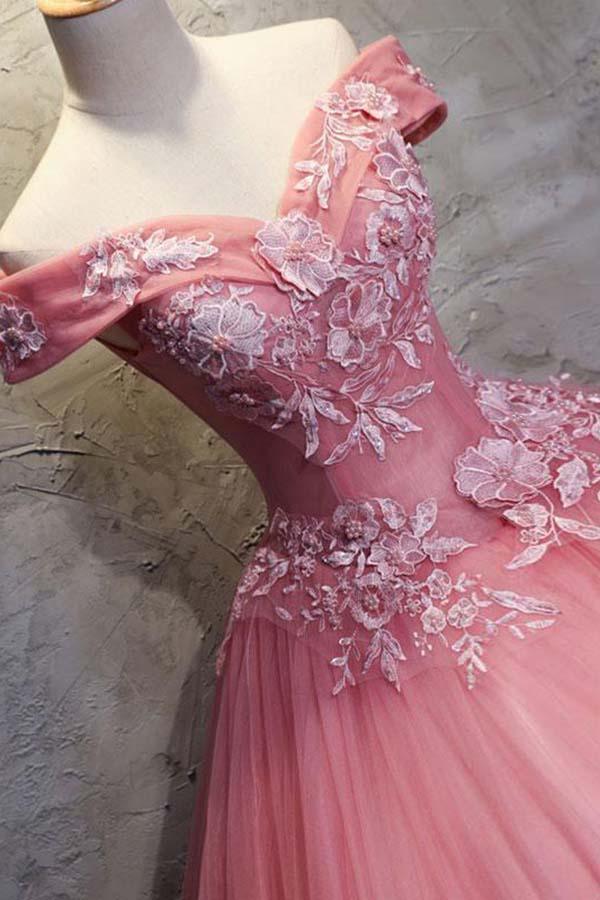 Robe de bal en tulle à épaules dénudées avec appliques WD196