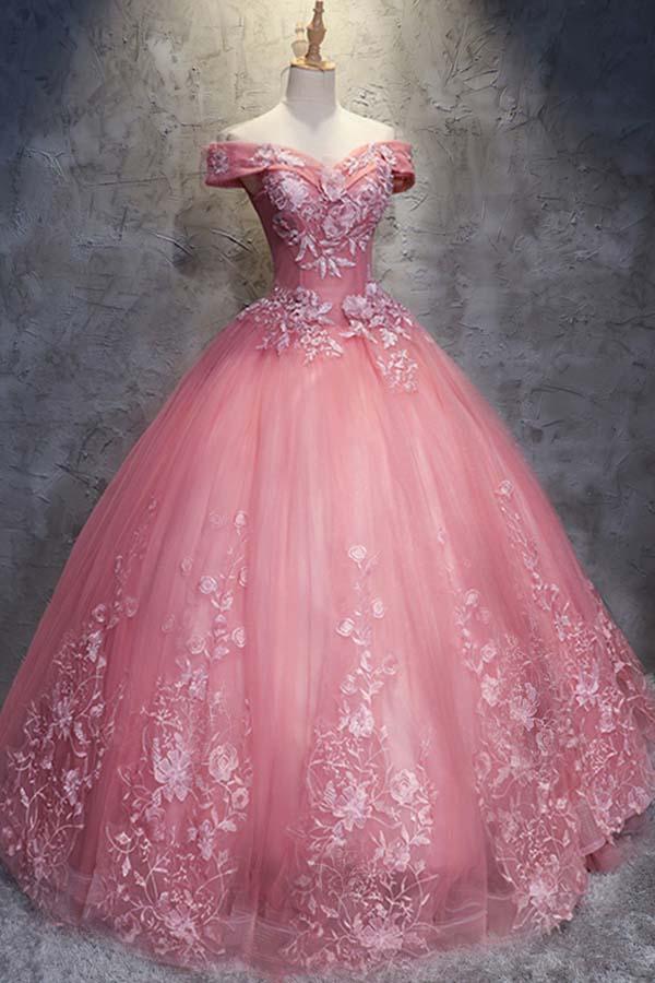 Robe de bal en tulle à épaules dénudées avec appliques WD196