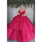 Robe de bal longue à épaules dénudées et col en V 