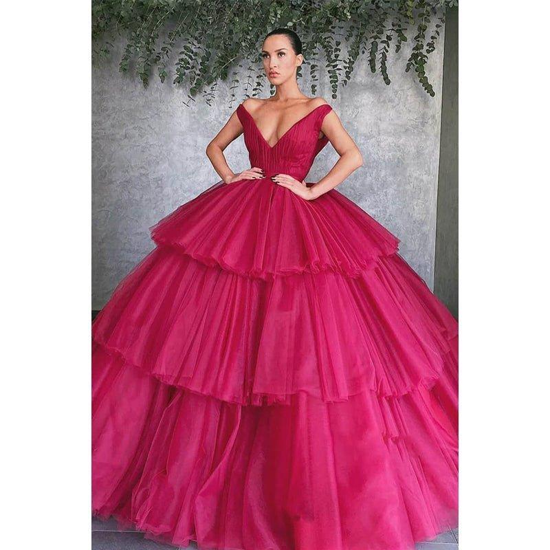 Robe de bal longue à épaules dénudées et col en V 