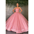 Vestido de noche largo sin tirantes de tul rosa con corte de baile 