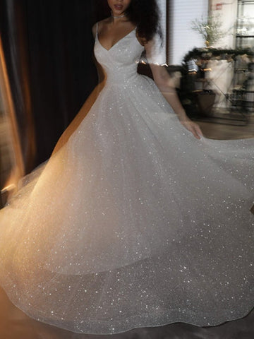 Vestidos de gala para baile de graduación, vestidos brillantes para bodas, fiestas, vestidos con cola, sin mangas, tirantes finos, tul con lentejuelas