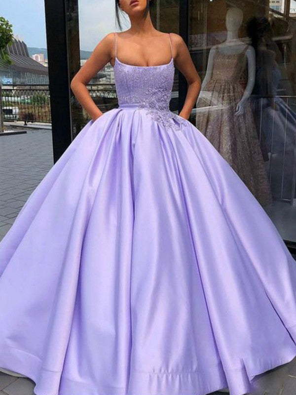 Vestidos de baile de gala con apliques de satén, tirantes finos, sin mangas y hasta el suelo
