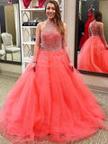 Robe de bal sans manches à col halter ornée de perles, robe de bal longue en tulle