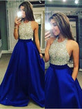 Robe de bal sans manches en satin ornée de bijoux et de cristaux, longueur au sol