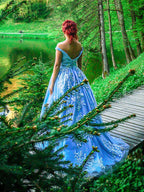 Robe de bal sans manches en tulle à épaules dénudées et ornée d'appliqués