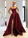 Vestidos de gala de satén sin mangas, sin tirantes y con volantes