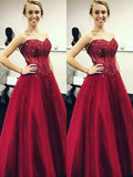 Robe de bal sans manches à décolleté cœur ornée de perles, robe de bal longue en satin