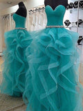 Vestido de gala sin mangas con escote corazón, bordado de cuentas y largo hasta el suelo, de tul para baile de graduación.