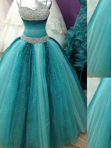 Vestidos de baile de gala sin mangas con tirantes finos, bordados de tul y cuentas hasta el suelo