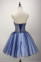 Vestido de baile corto de tul sin tirantes con pedrería para fiesta de bienvenida PG139