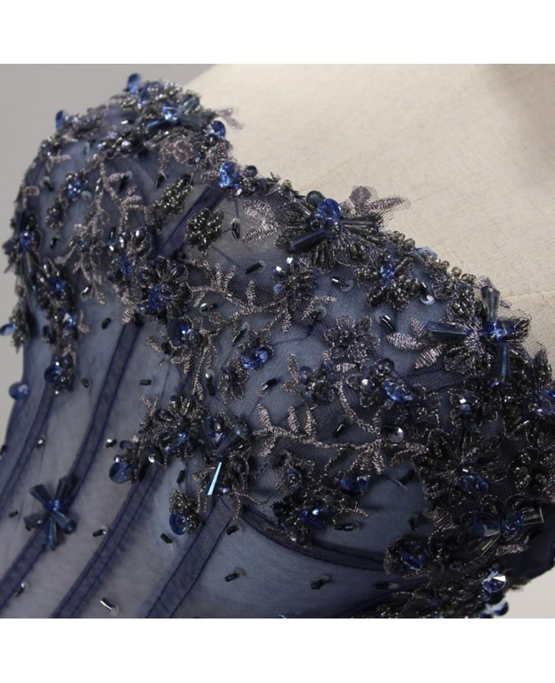 Vestido de baile corto de tul sin tirantes con pedrería para fiesta de bienvenida PG139