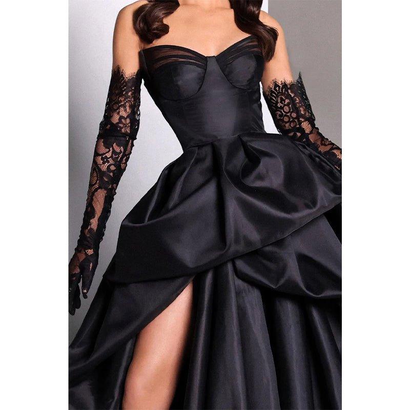 Robe de soirée longue plissée en satin avec décolleté en cœur et fente latérale