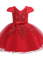Vestidos de princesa de tul con manga corta y escote en V para niñas de las flores, ideales para bodas y fiestas.