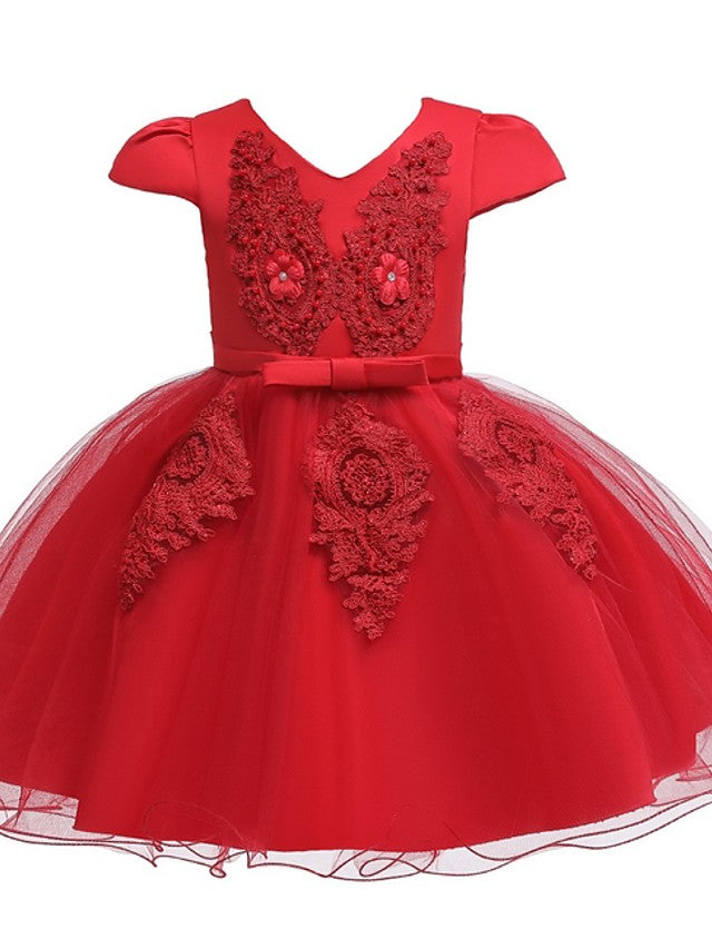 Vestidos de princesa de tul con manga corta y escote en V para niñas de las flores, ideales para bodas y fiestas.