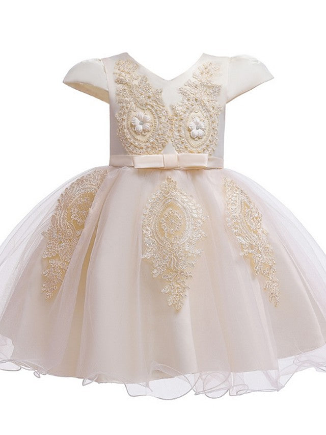 Vestidos de princesa de tul con manga corta y escote en V para niñas de las flores, ideales para bodas y fiestas.