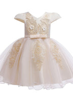Vestidos de princesa de tul con manga corta y escote en V para niñas de las flores, ideales para bodas y fiestas.