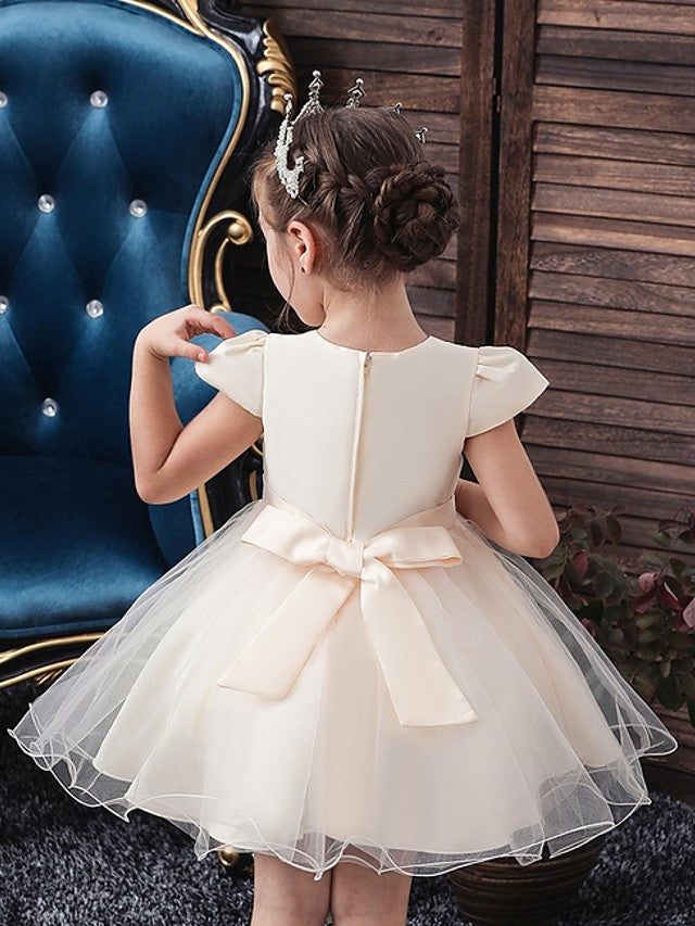 Vestidos de princesa de tul con manga corta y escote en V para niñas de las flores, ideales para bodas y fiestas.