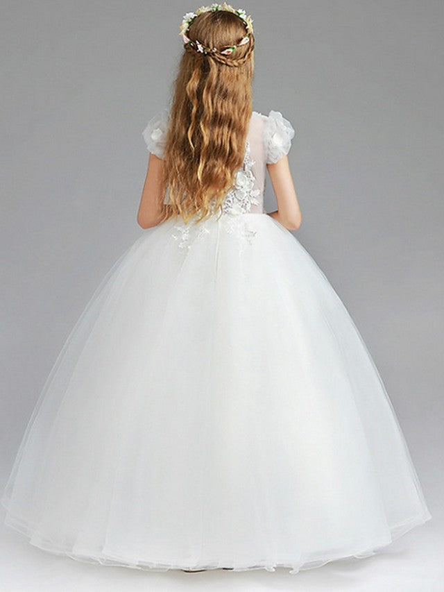 Vestidos de princesa de tul con manga corta y escote en V para niñas de las flores, ideales para bodas y fiestas.