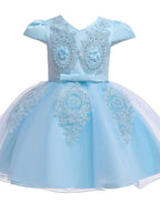 Vestidos de princesa de tul con manga corta y escote en V para niñas de las flores, ideales para bodas y fiestas.