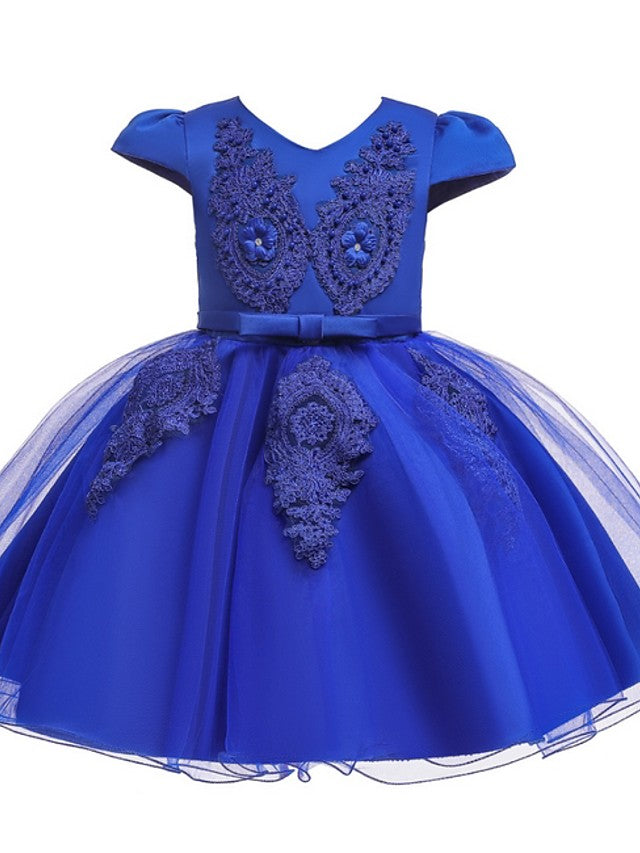 Vestidos de princesa de tul con manga corta y escote en V para niñas de las flores, ideales para bodas y fiestas.