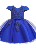Vestidos de princesa de tul con manga corta y escote en V para niñas de las flores, ideales para bodas y fiestas.